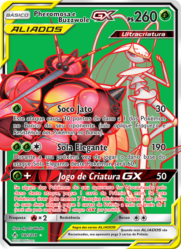 Pheromosa e Buzzwole GX 191 — Elos Inquebráveis (Portuguese Pokémon TCG card)
