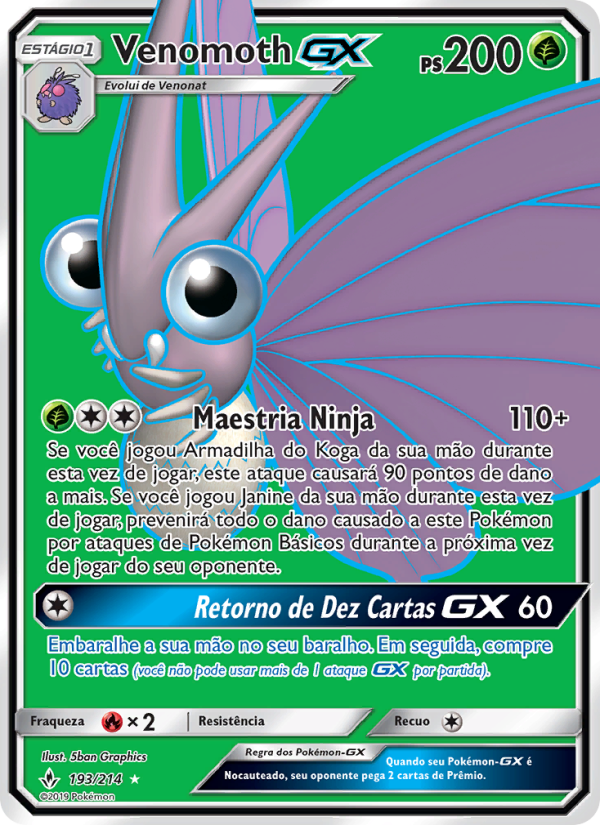 Venomoth GX 193 — Unbroken Bonds (Portuguese Pokémon TCG card)