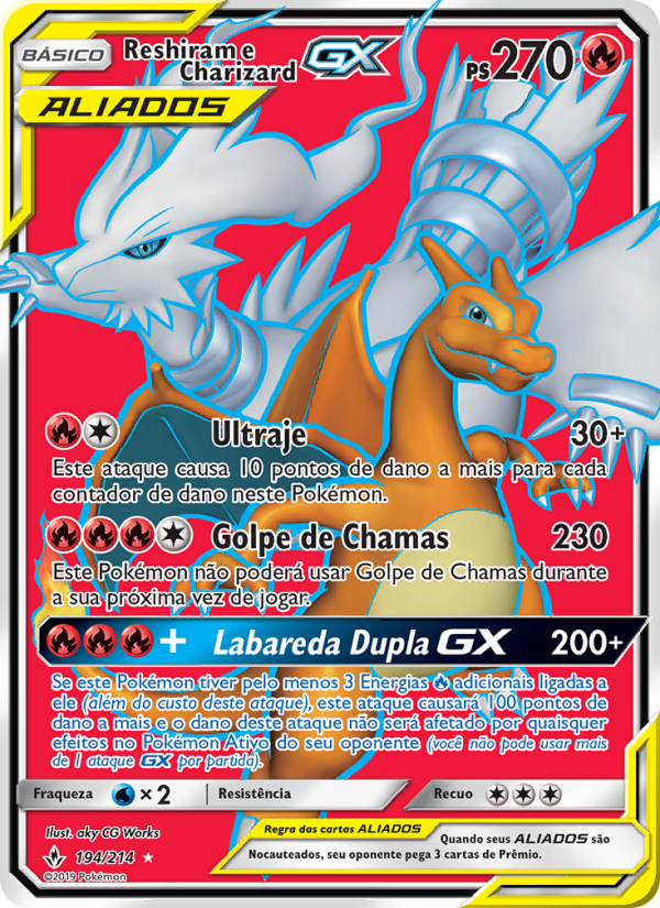 Reshiram e Charizard GX 194 — Elos Inquebráveis (Portuguese Pokémon TCG card)