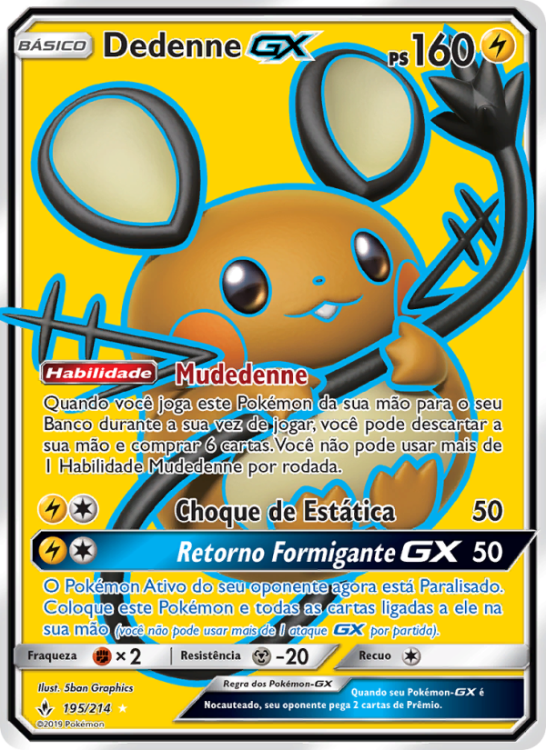 Dedenne GX 195 — Unbroken Bonds (Portuguese Pokémon TCG card)