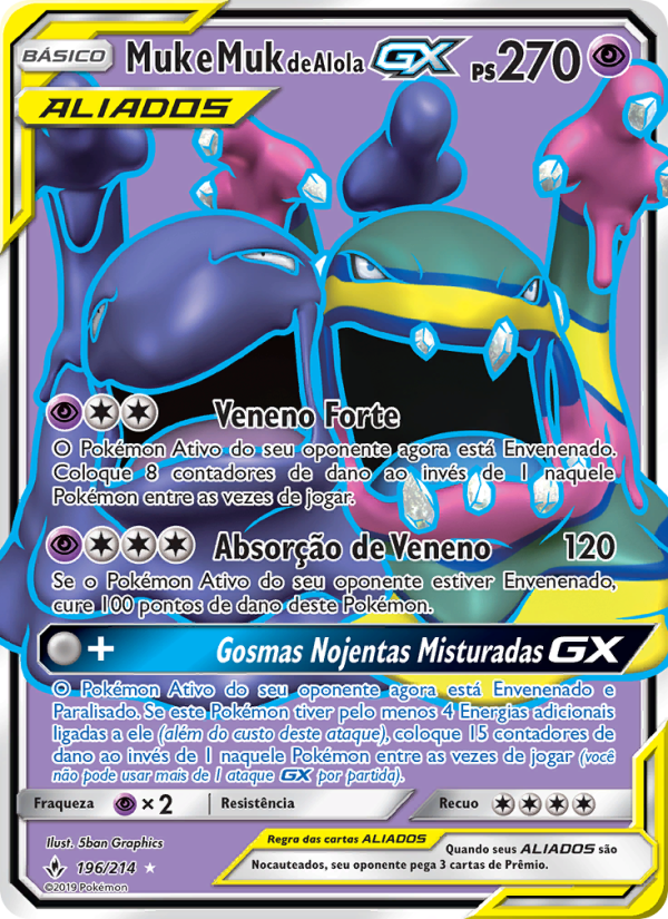 Muk e Muk de Alola GX 196 — Unbroken Bonds (Portuguese Pokémon TCG card)
