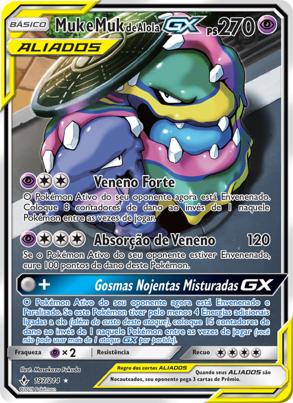 Muk e Muk de Alola GX 197 — Unbroken Bonds (Portuguese Pokémon TCG card)