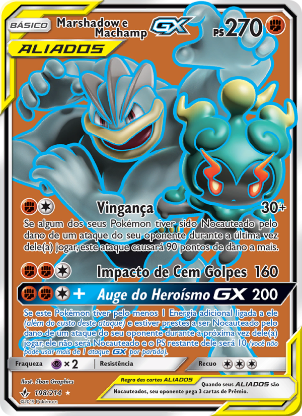 Marshadow e Machamp GX 198 — Elos Inquebráveis (Portuguese Pokémon TCG card)