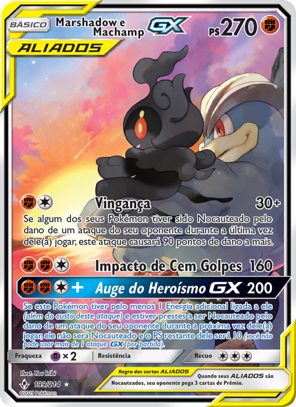 Marshadow e Machamp GX 199 — Elos Inquebráveis (Portuguese Pokémon TCG card)
