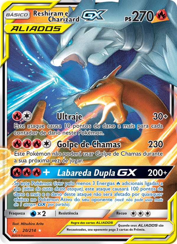 Reshiram e Charizard GX 20 — Elos Inquebráveis (Portuguese Pokémon TCG card)