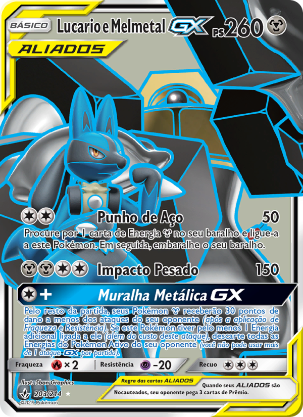 Lucario e Melmetal GX 203 — Unbroken Bonds (Portuguese Pokémon TCG card)