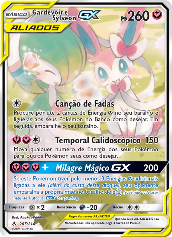Gardevoir e Sylveon GX 205 — Elos Inquebráveis (Portuguese Pokémon TCG card)