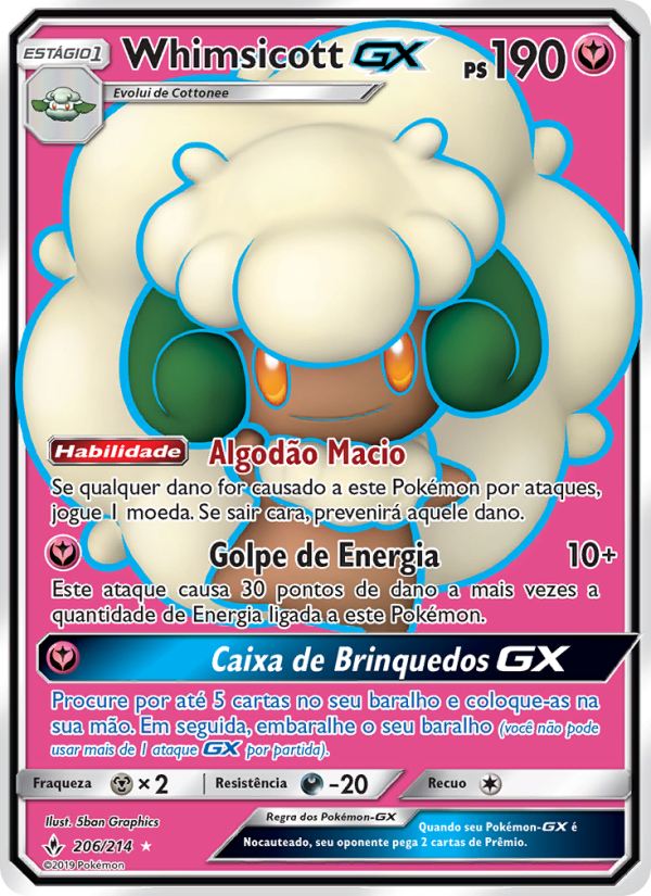 Whimsicott GX 206 — Unbroken Bonds (Portuguese Pokémon TCG card)