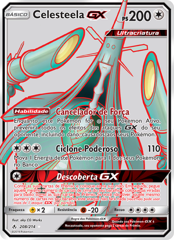 Celesteela GX 208 — Unbroken Bonds (Portuguese Pokémon TCG card)