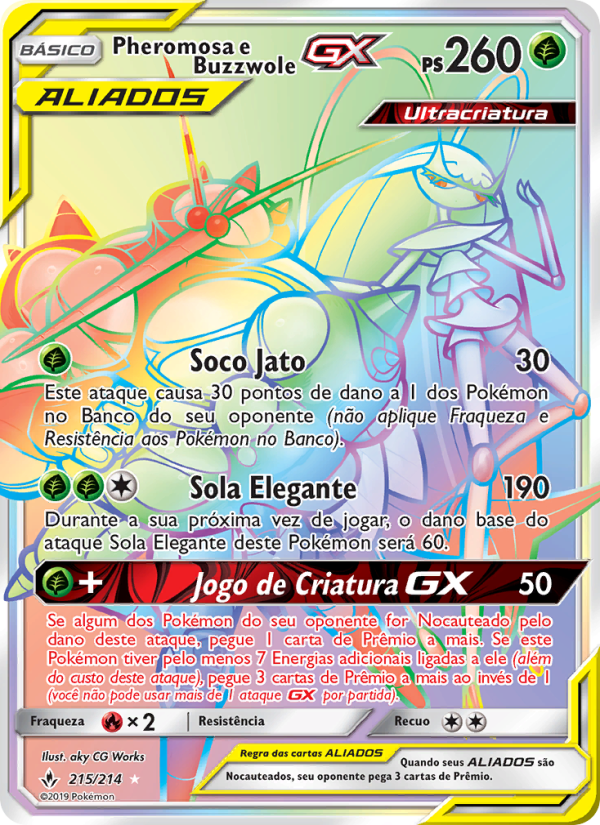 Pheromosa e Buzzwole GX 215 — Elos Inquebráveis (Portuguese Pokémon TCG card)