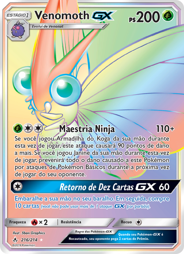 Venomoth GX 216 — Elos Inquebráveis (Portuguese Pokémon TCG card)