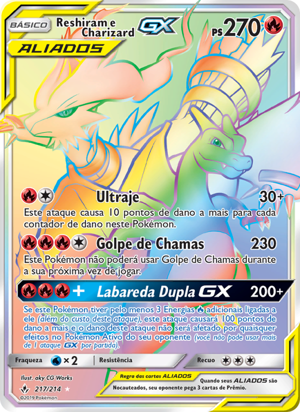 Reshiram e Charizard GX 217 — Elos Inquebráveis (Portuguese Pokémon TCG card)