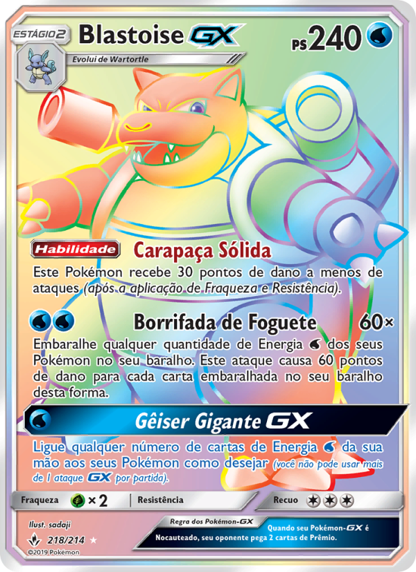 Blastoise GX 218 — Elos Inquebráveis (Portuguese Pokémon TCG card)