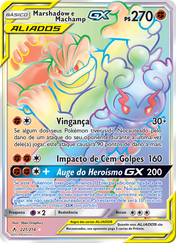 Marshadow e Machamp GX 221 — Elos Inquebráveis (Portuguese Pokémon TCG card)