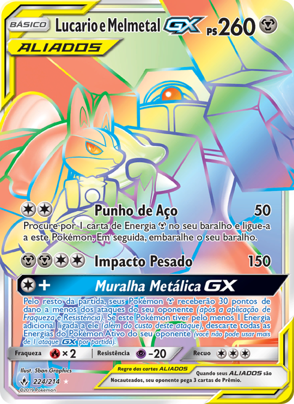 Lucario e Melmetal GX 224 — Elos Inquebráveis (Portuguese Pokémon TCG card)