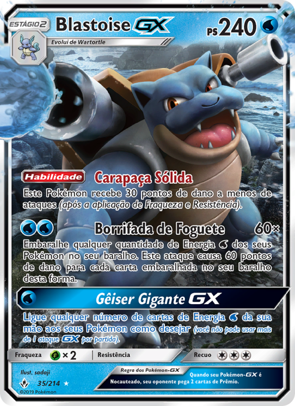 Blastoise GX 35 — Elos Inquebráveis (Portuguese Pokémon TCG card)