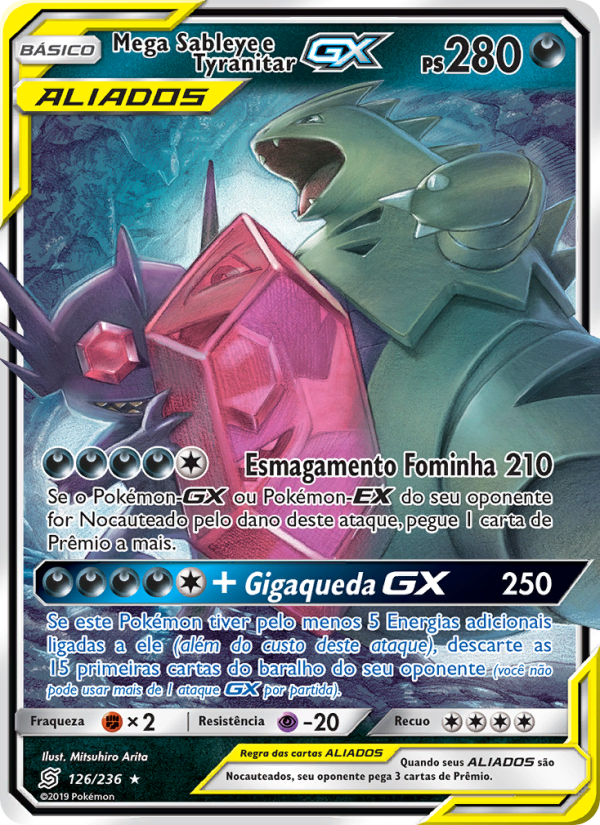 Mega Sableye e Tyranitar GX 126 — Sintonia Mental (Portuguese Pokémon TCG card)