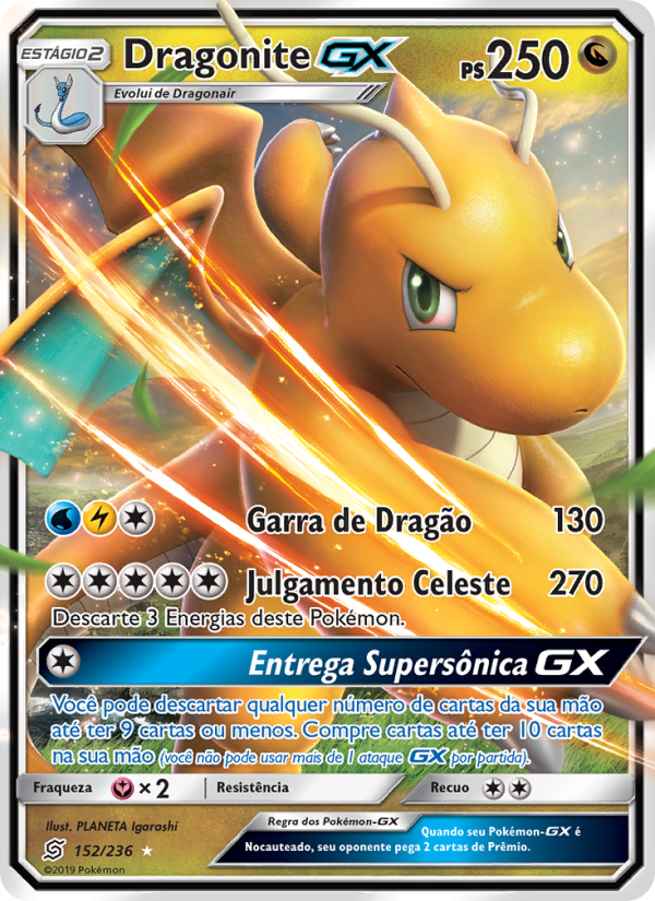 Dragonite GX 152 — Sintonia Mental (Portuguese Pokémon TCG card)
