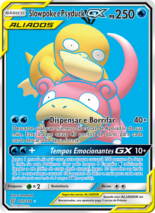Slowpoke e Psyduck GX 217 — Sintonia Mental  (Portuguese Pokémon TCG card)