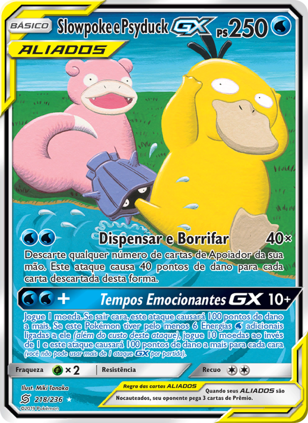 Slowpoke e Psyduck GX 218 — Sintonia Mental (Portuguese Pokémon TCG card)