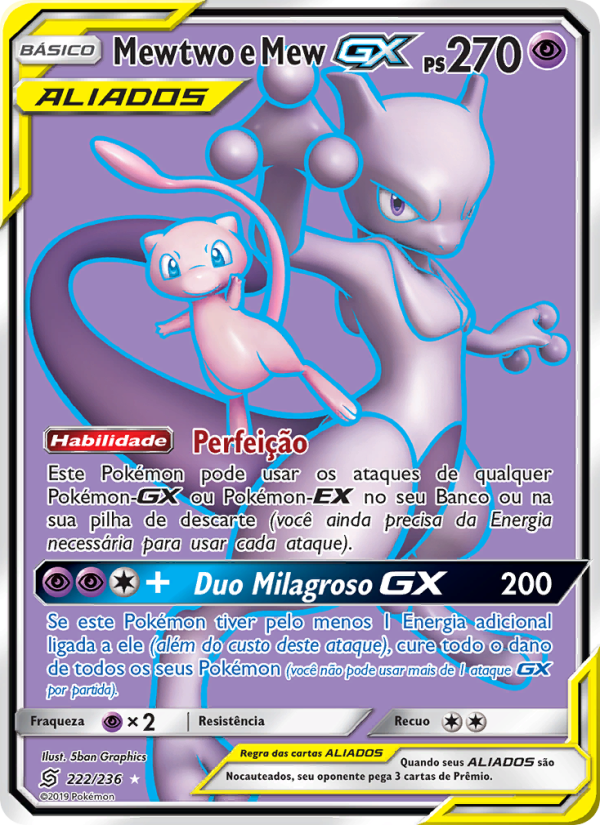 Mewtwo e Mew GX 222 — Sintonia Mental  (Portuguese Pokémon TCG card)
