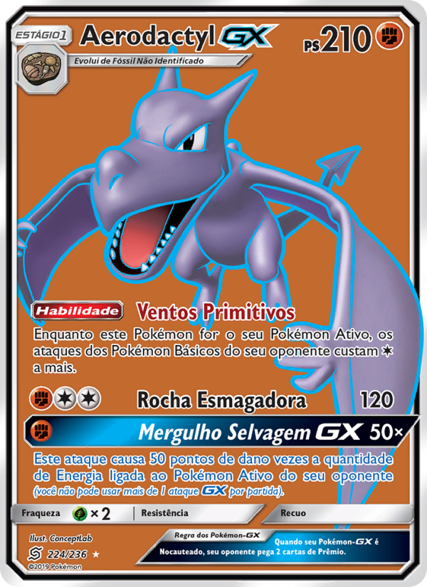Aerodactyl GX 224 — Sintonia Mental  (Portuguese Pokémon TCG card)