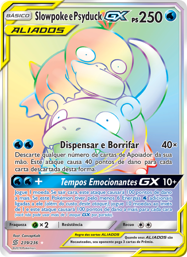 Slowpoke e Psyduck GX 239 — Sintonia Mental  (Portuguese Pokémon TCG card)