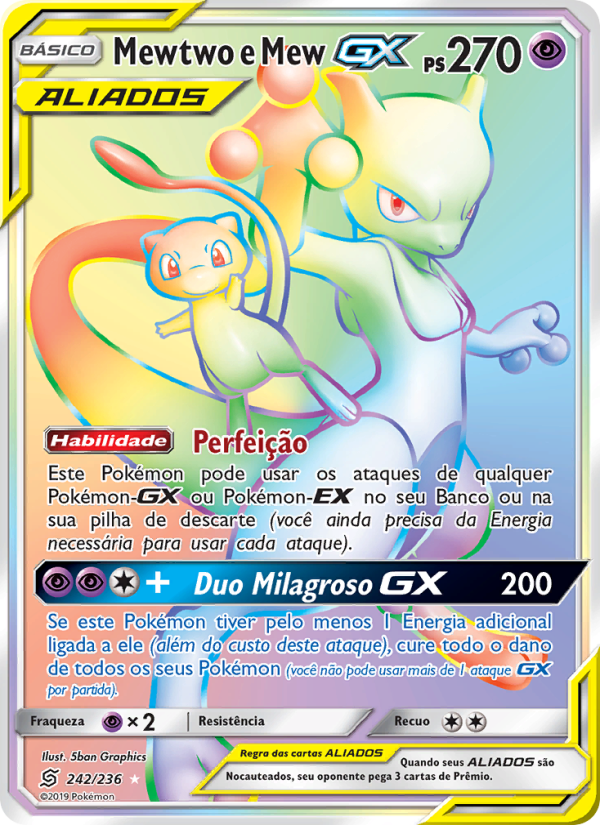 Mewtwo e Mew GX 242 — Sintonia Mental (Portuguese Pokémon TCG card)