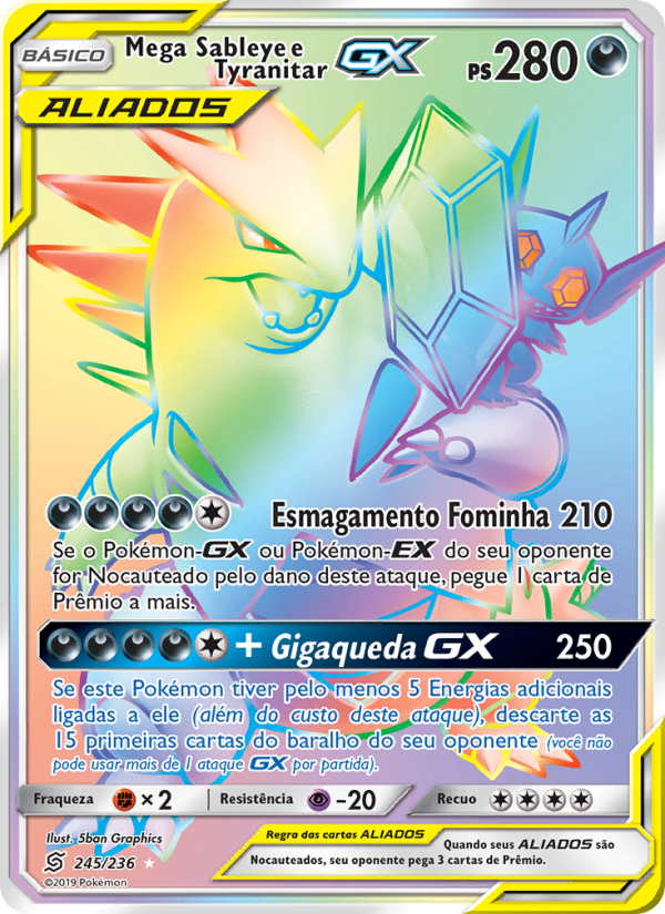 Mega Sableye e Tyranitar GX 245 — Unified Minds (Portuguese Pokémon TCG card)