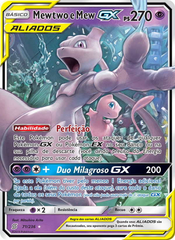 Mewtwo e Mew GX 71 — Sintonia Mental (Portuguese Pokémon TCG card)