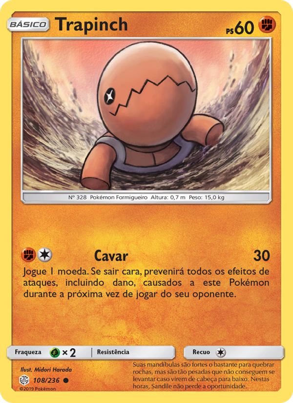 Trapinch 108 — Eclipse Cósmico (Portuguese Pokémon TCG card)