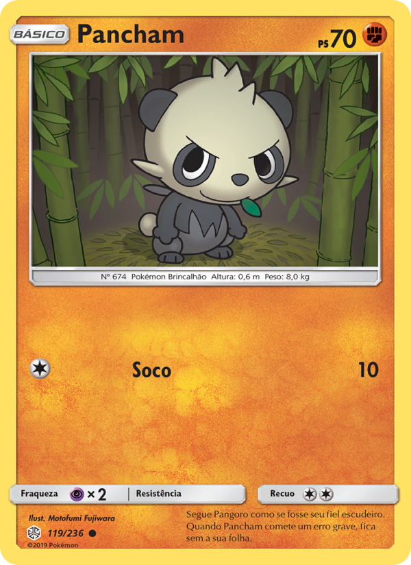 Pancham 119 — Eclipse Cósmico (Portuguese Pokémon TCG card)