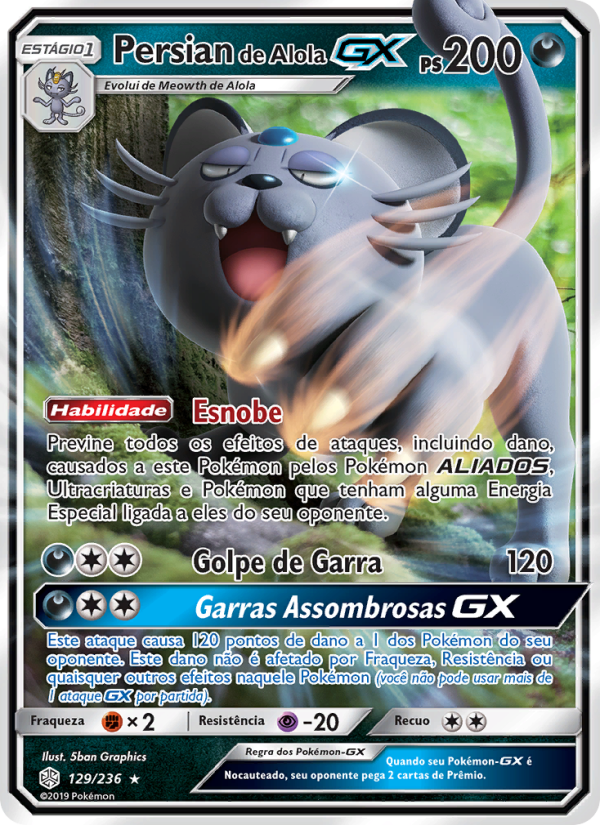 Persian de Alola GX 129 — Eclipse Cósmico (Portuguese Pokémon TCG card)