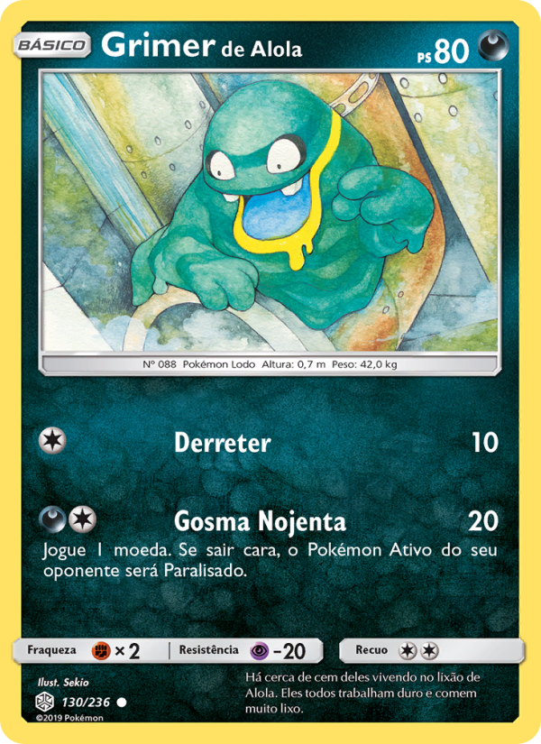 Grimer de Alola 130 — Eclipse Cósmico (Portuguese Pokémon TCG card)