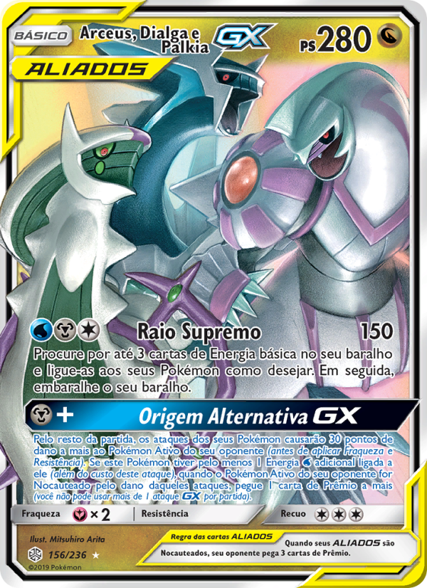 Arceus, Dialga e Palkia GX 156 — Eclipse Cósmico (Portuguese Pokémon TCG card)