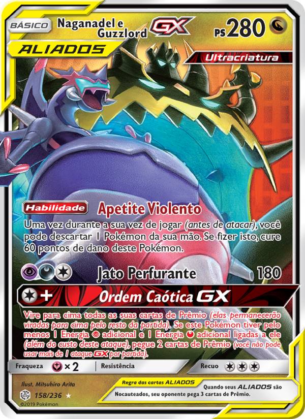 Naganadel e Guzzlord GX 158 — Eclipse Cósmico (Portuguese Pokémon TCG card)