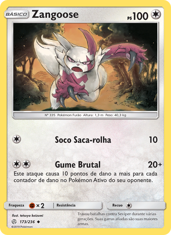 Zangoose 173 — Eclipse Cósmico (Portuguese Pokémon TCG card)