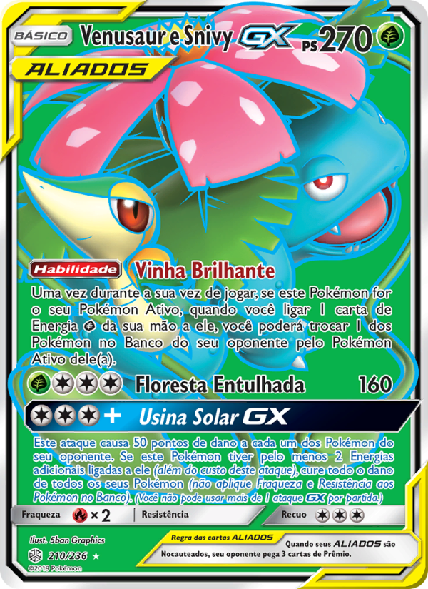 Venusaur e Snivy GX 210 — Eclipse Cósmico (Portuguese Pokémon TCG card)