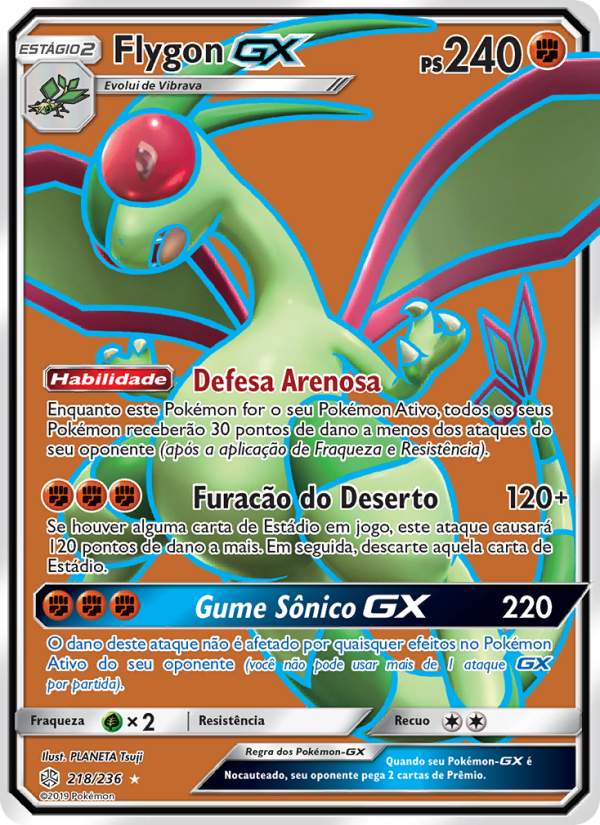 Flygon GX 218 — Eclipse Cósmico (Portuguese Pokémon TCG card)