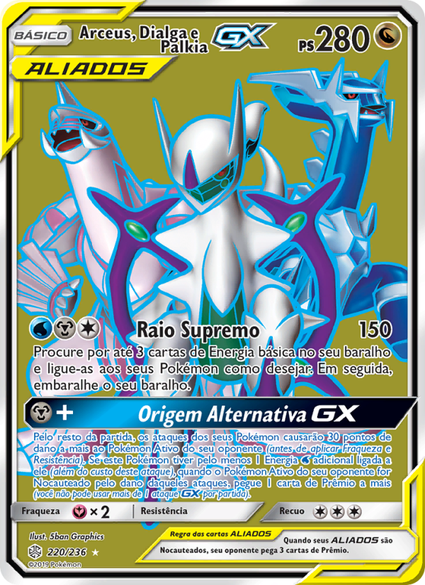 Arceus, Dialga e Palkia GX 220 — Eclipse Cósmico (Portuguese Pokémon TCG card)
