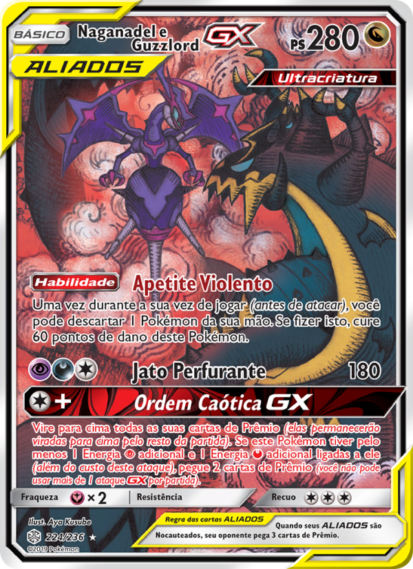 Naganadel e Guzzlord GX 224 — Eclipse Cósmico (Portuguese Pokémon TCG card)