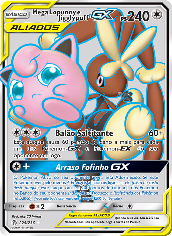 Mega Lopunny e Jigglypuff GX 225 — Eclipse Cósmico (Portuguese Pokémon TCG card)