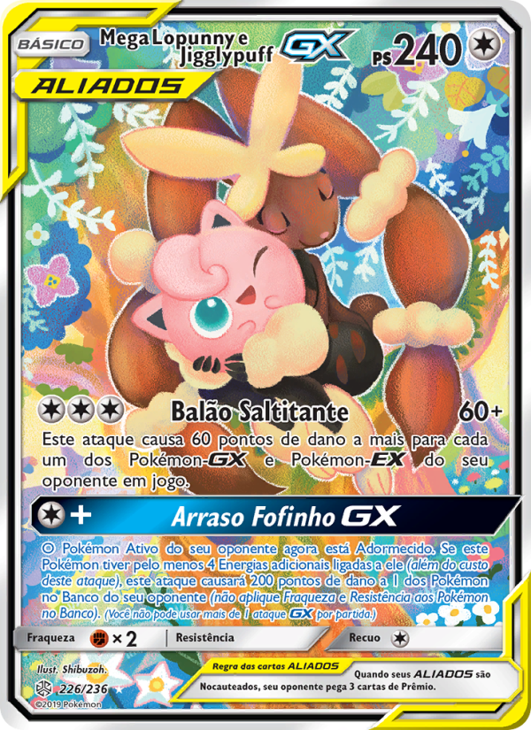 Mega Lopunny e Jigglypuff GX 226 — Eclipse Cósmico (Portuguese Pokémon TCG card)