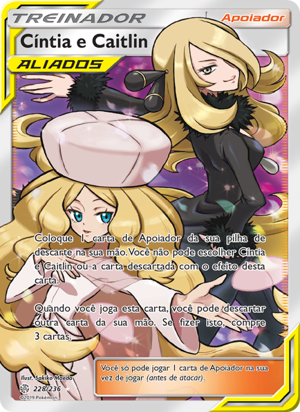 Cíntia e Caitlin 228 — Eclipse Cósmico (Portuguese Pokémon TCG card)