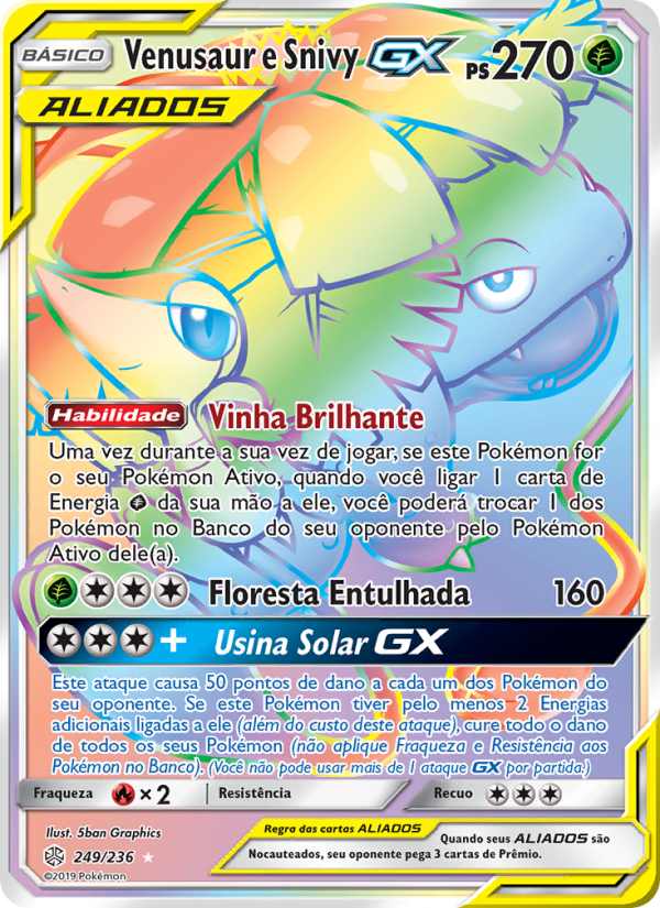Venusaur e Snivy GX 249 — Eclipse Cósmico (Portuguese Pokémon TCG card)