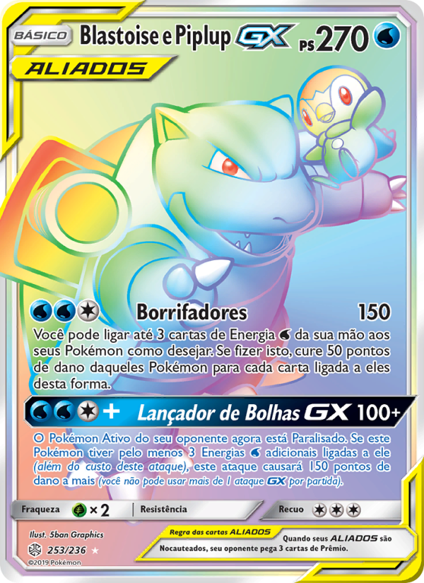 Blastoise e Piplup GX 253 — Eclipse Cósmico (Portuguese Pokémon TCG card)