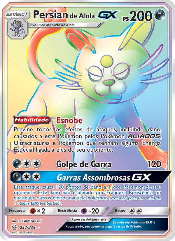 Persian de Alola GX 257 — Eclipse Cósmico (Portuguese Pokémon TCG card)