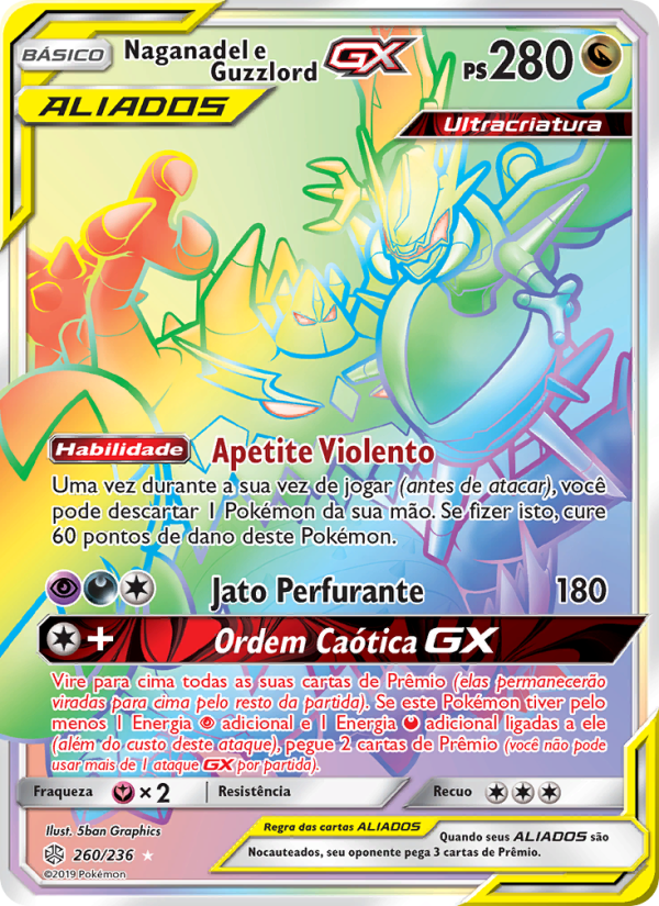 Naganadel e Guzzlord GX 260 — Eclipse Cósmico (Portuguese Pokémon TCG card)