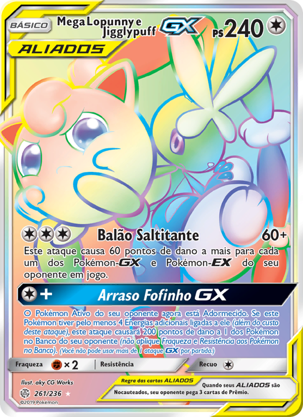 Mega Lopunny e Jigglypuff GX 261 — Eclipse Cósmico (Portuguese Pokémon TCG card)