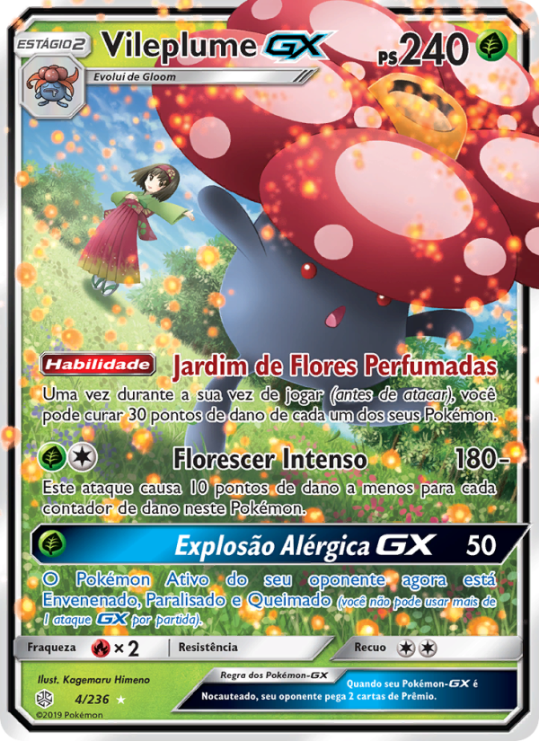 Vileplume GX 4 — Eclipse Cósmico (Portuguese Pokémon TCG card)